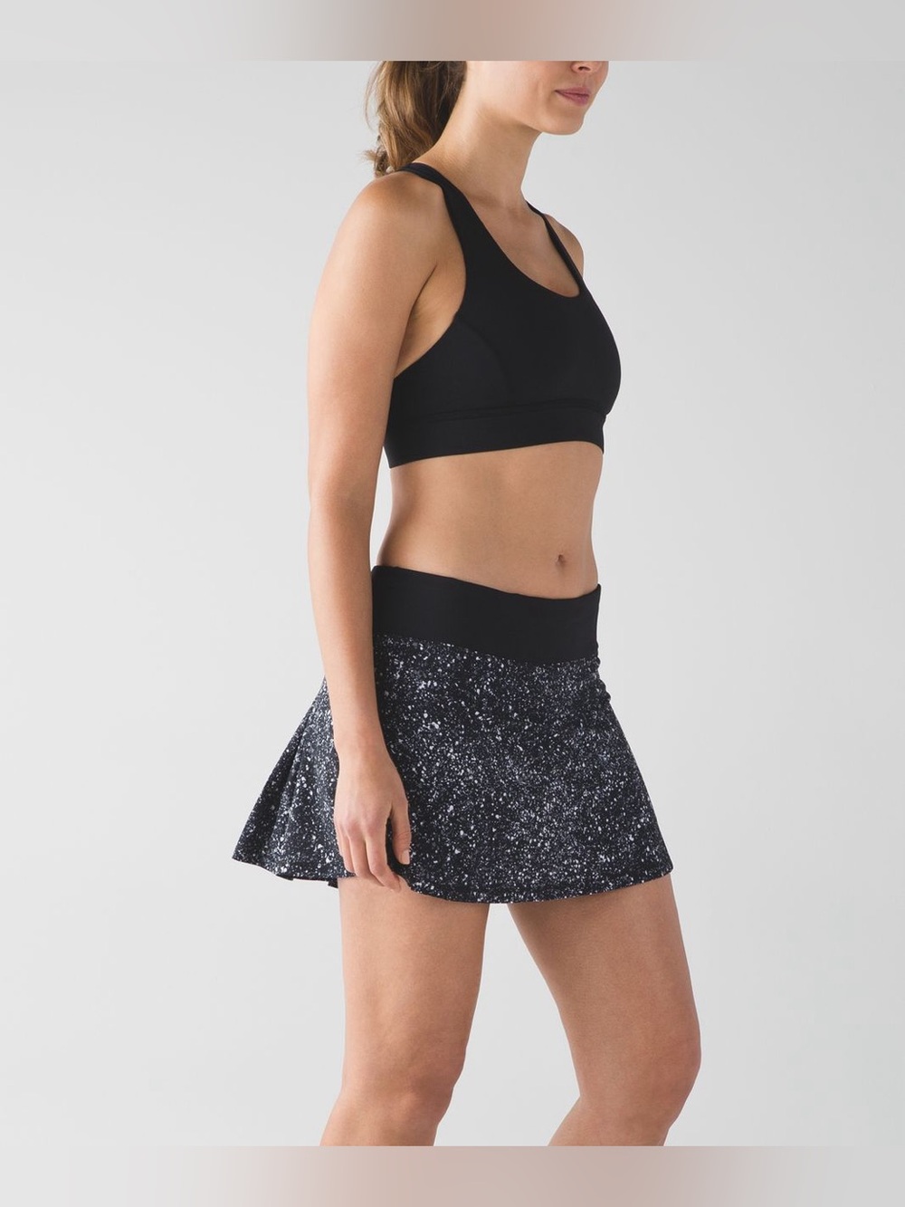 Lululemon Circuit Breaker Skirt with Shorts Splatter White Black/Black Size 8